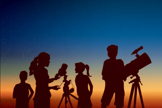 graphic of students with telescope